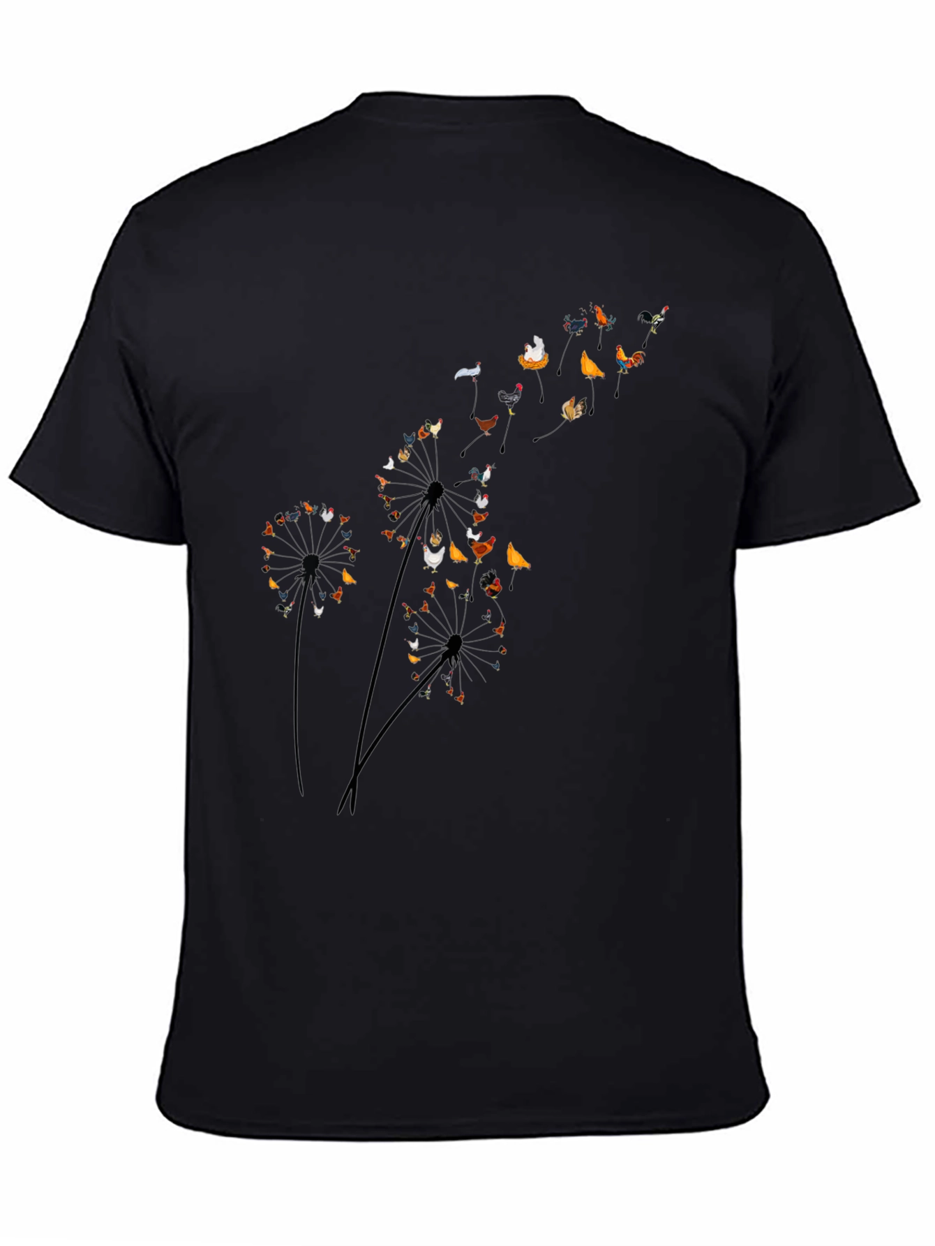 Chicken Dandelion Black T-Shirt