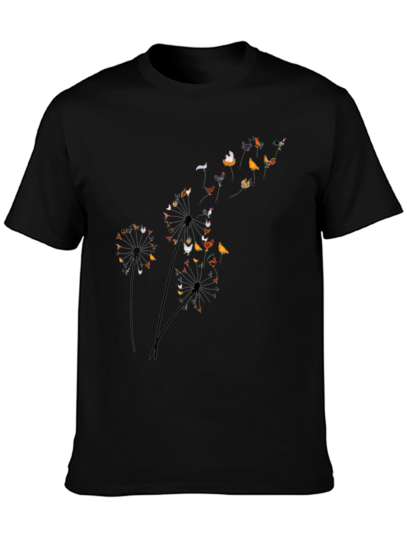 Chicken Dandelion Black T-Shirt