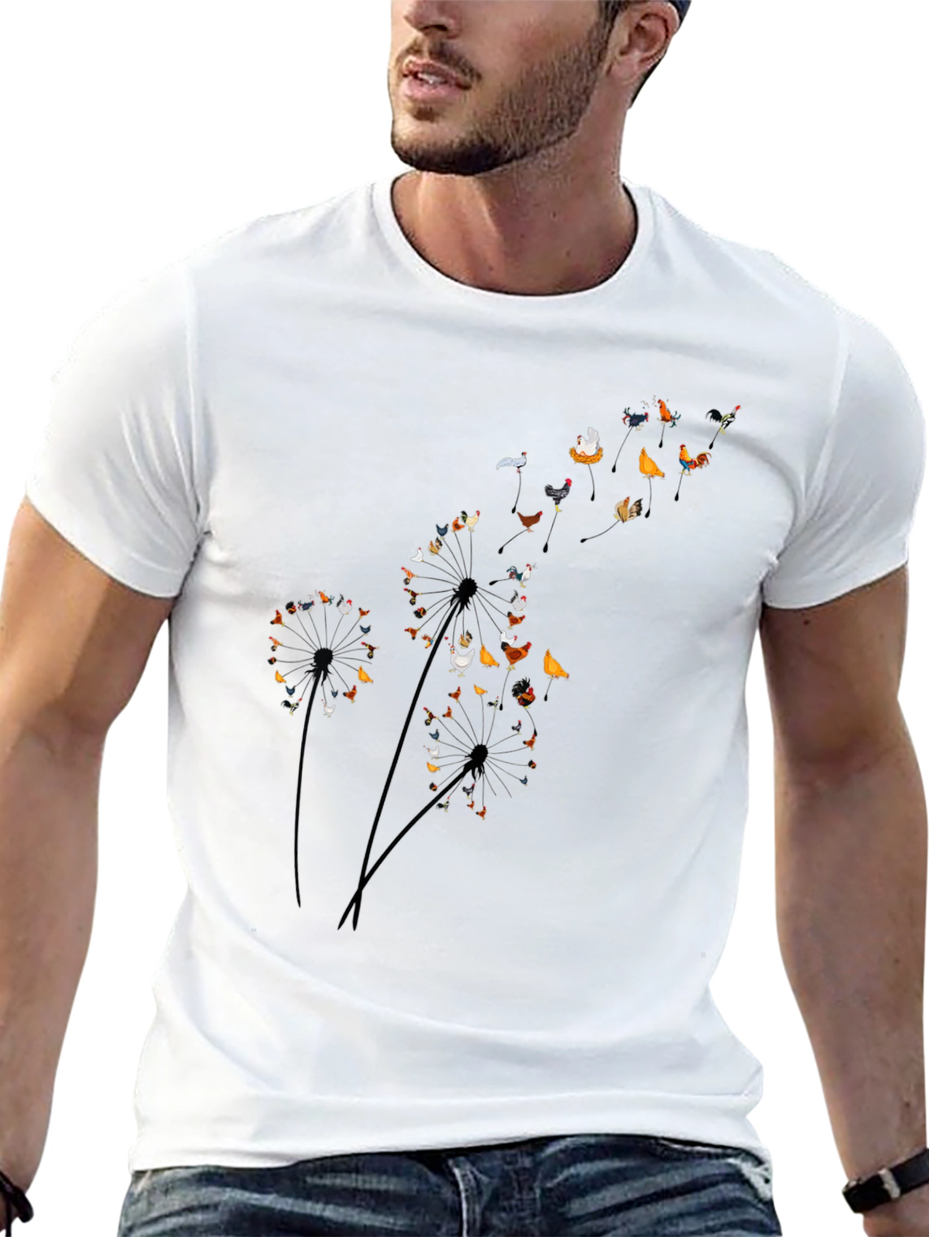 Chicken Dandelion Black T-Shirt