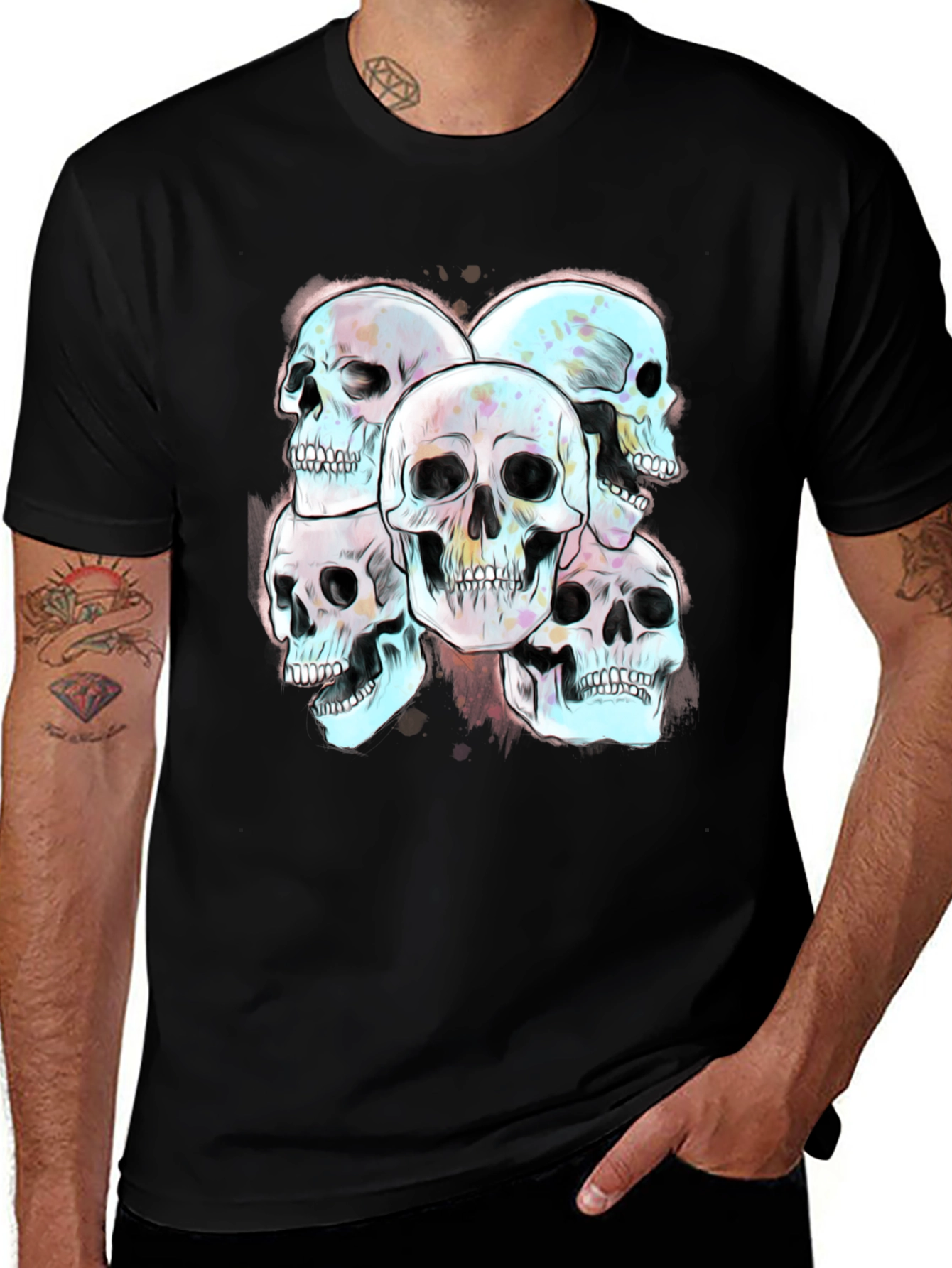 Skull Graphic Print Mens Tee - Edgy Style