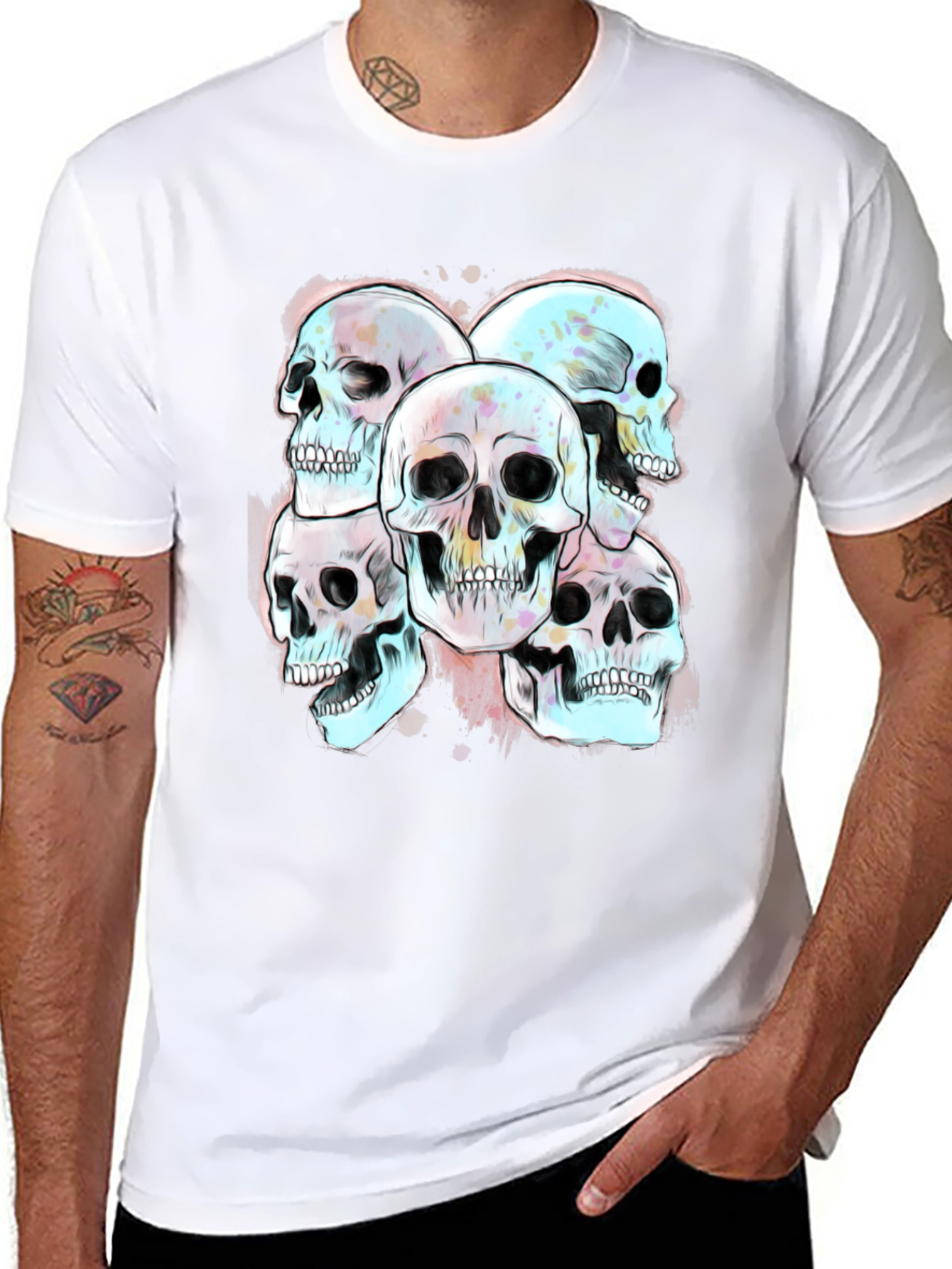 Skull Graphic Print Mens Tee - Edgy Style