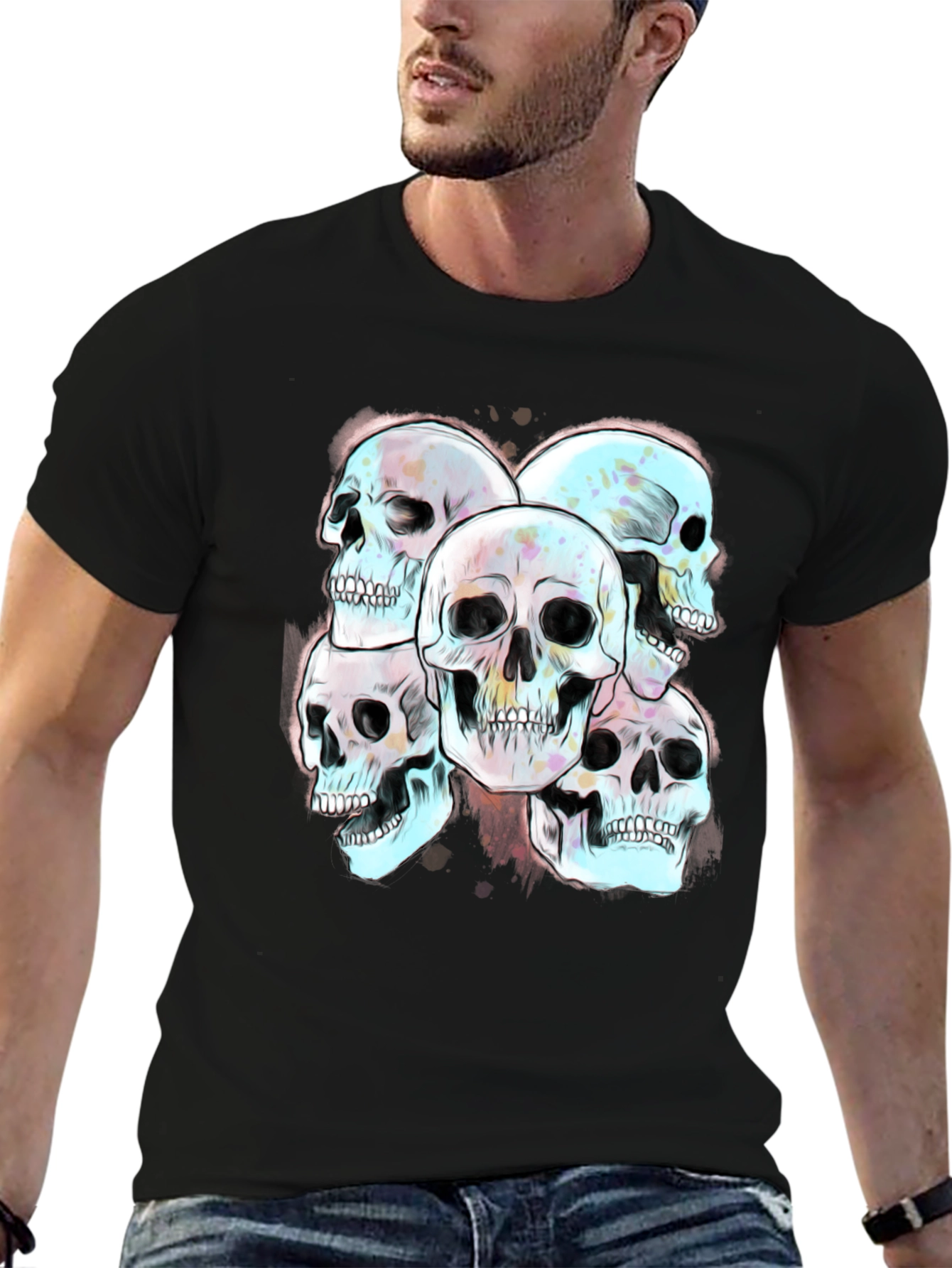 Skull Graphic Print Mens Tee - Edgy Style