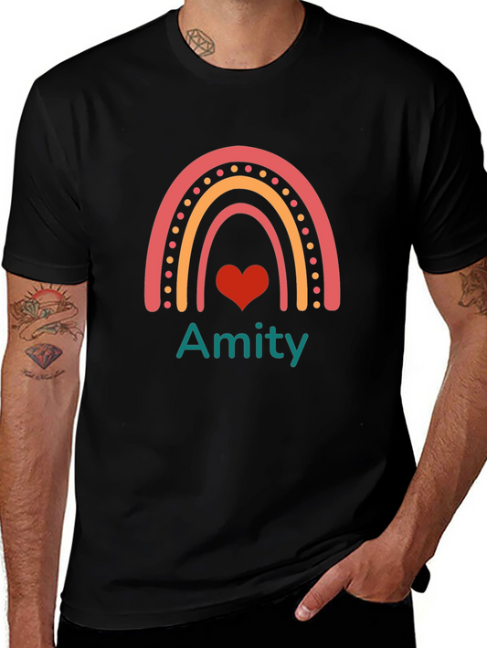 Amity Rainbow Heart Graphic Tee - Trendy Casual Top