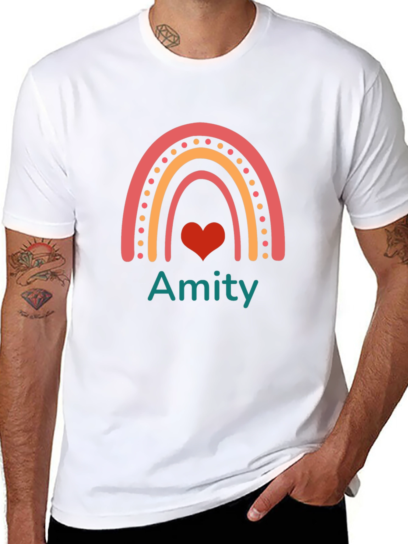 Amity Rainbow Heart Graphic Tee - Trendy Casual Top