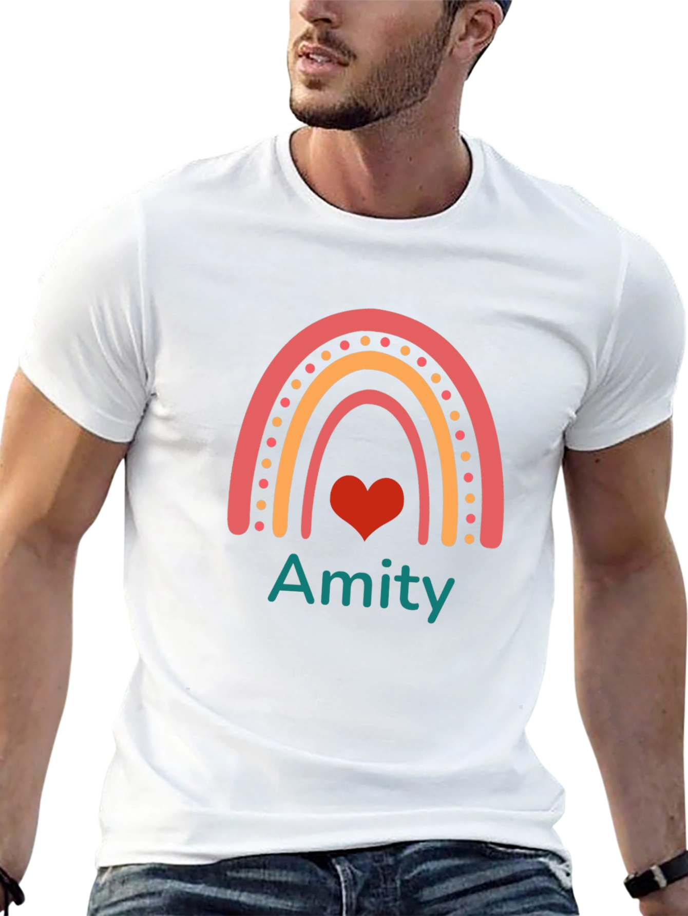 Amity Rainbow Heart Graphic Tee - Trendy Casual Top