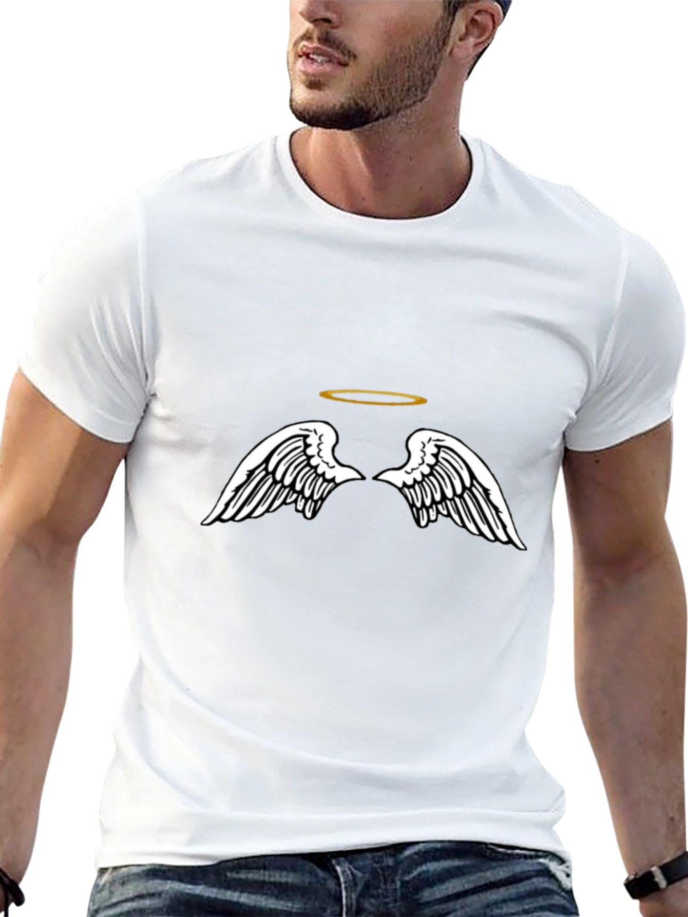 Angel Wings & Halo Graphic Black T-Shirt