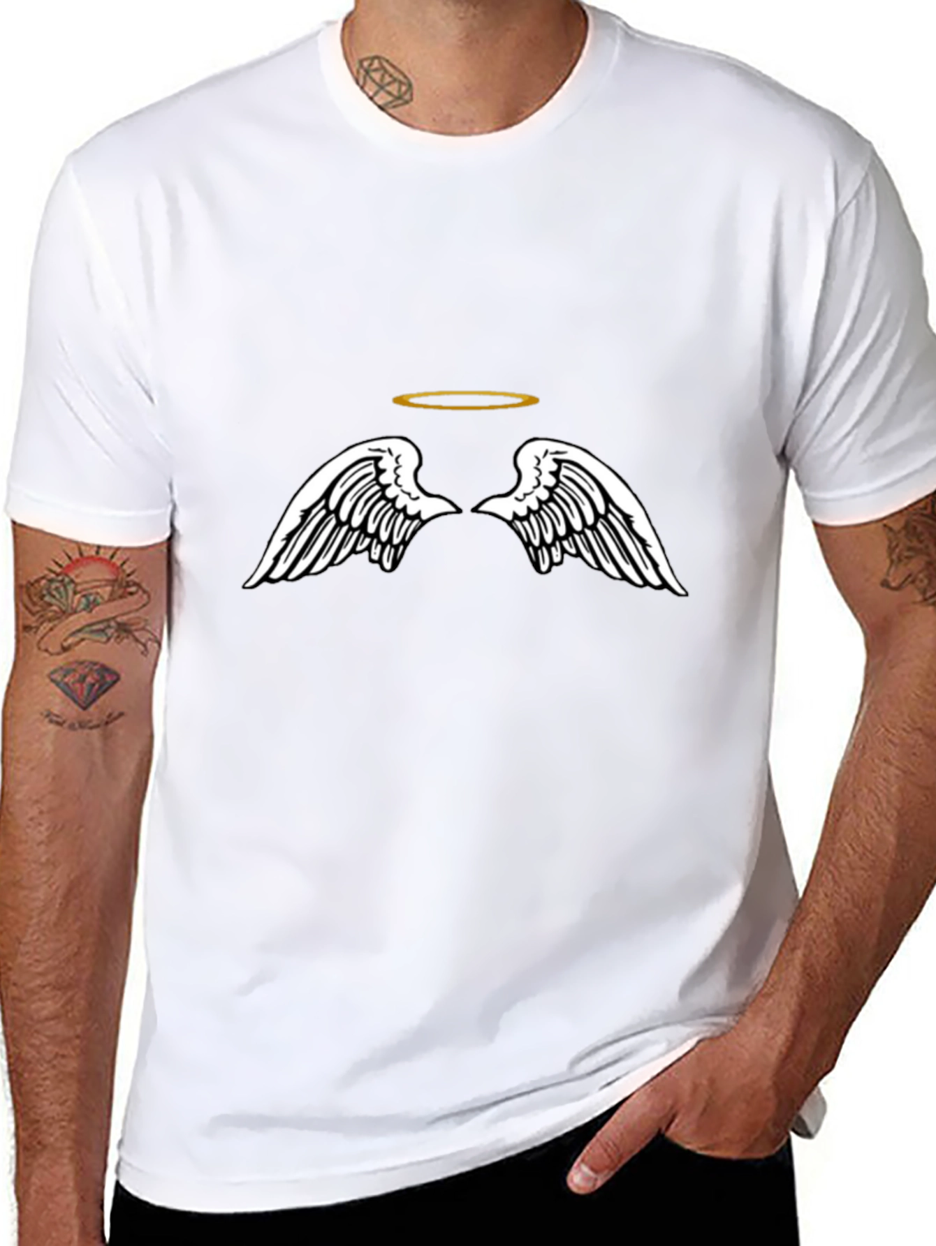 Angel Wings & Halo Graphic Black T-Shirt