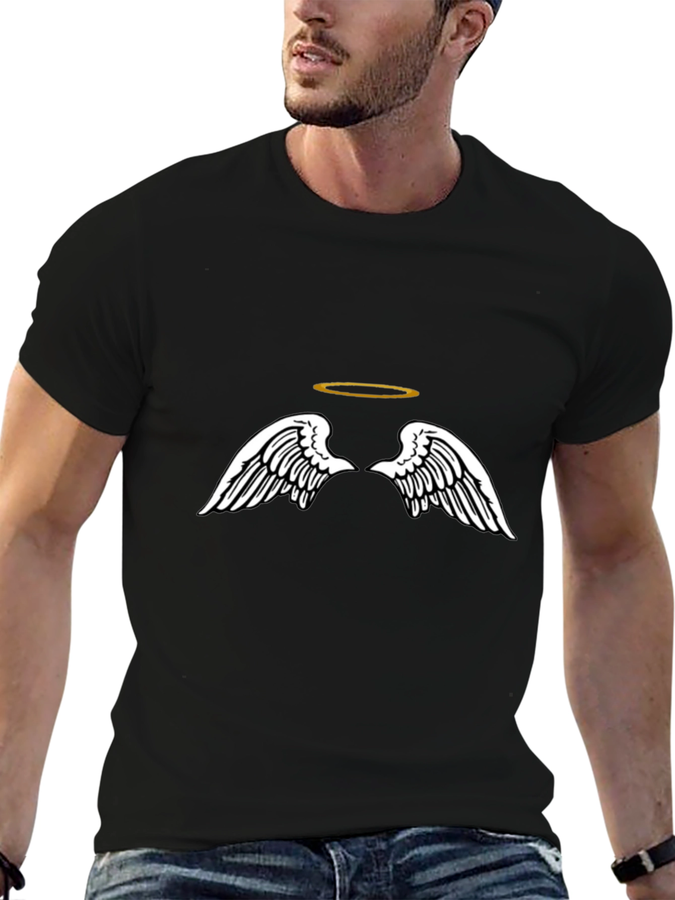 Angel Wings & Halo Graphic Black T-Shirt