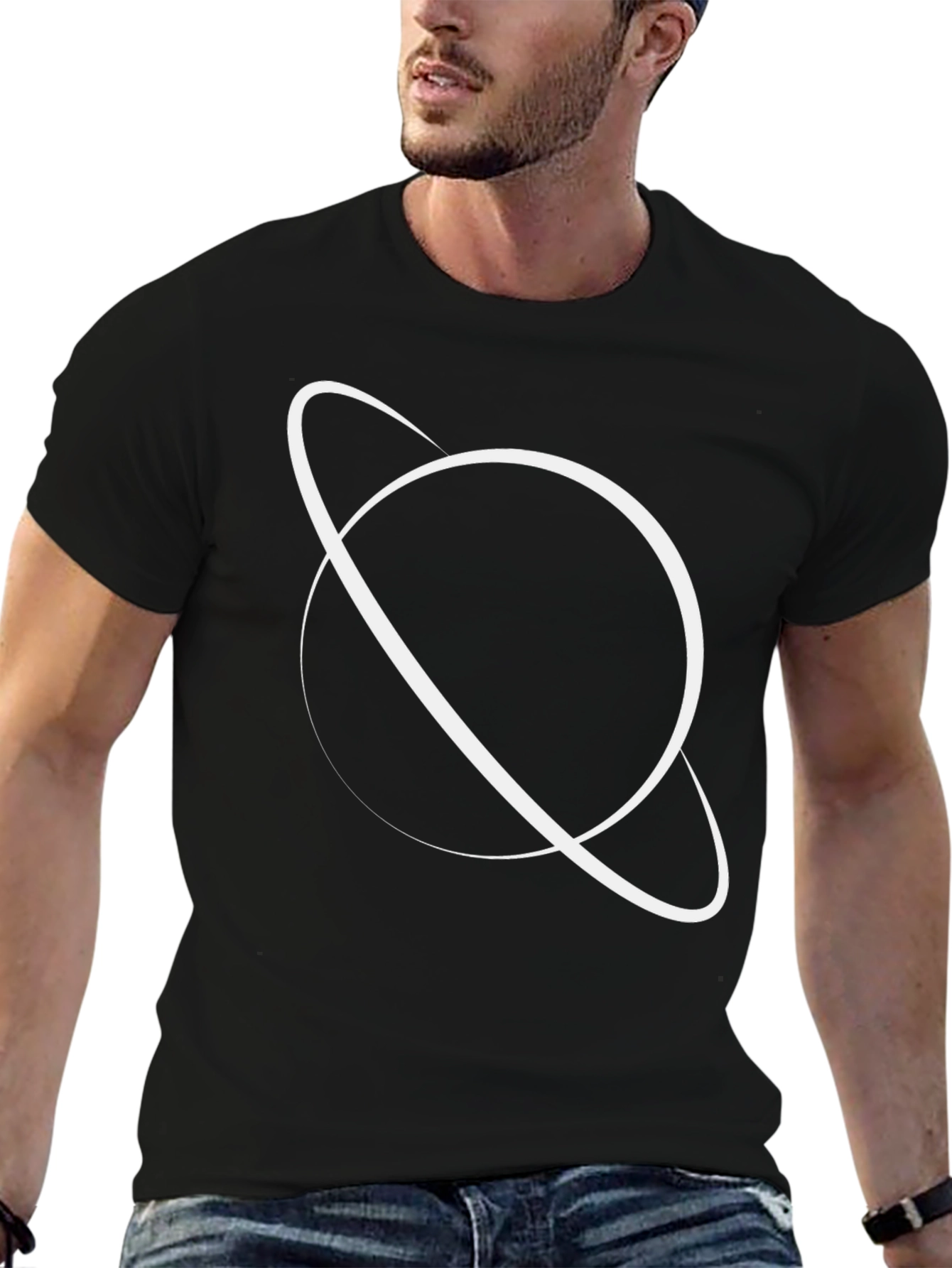 Black Graphic Tee - Saturn Design