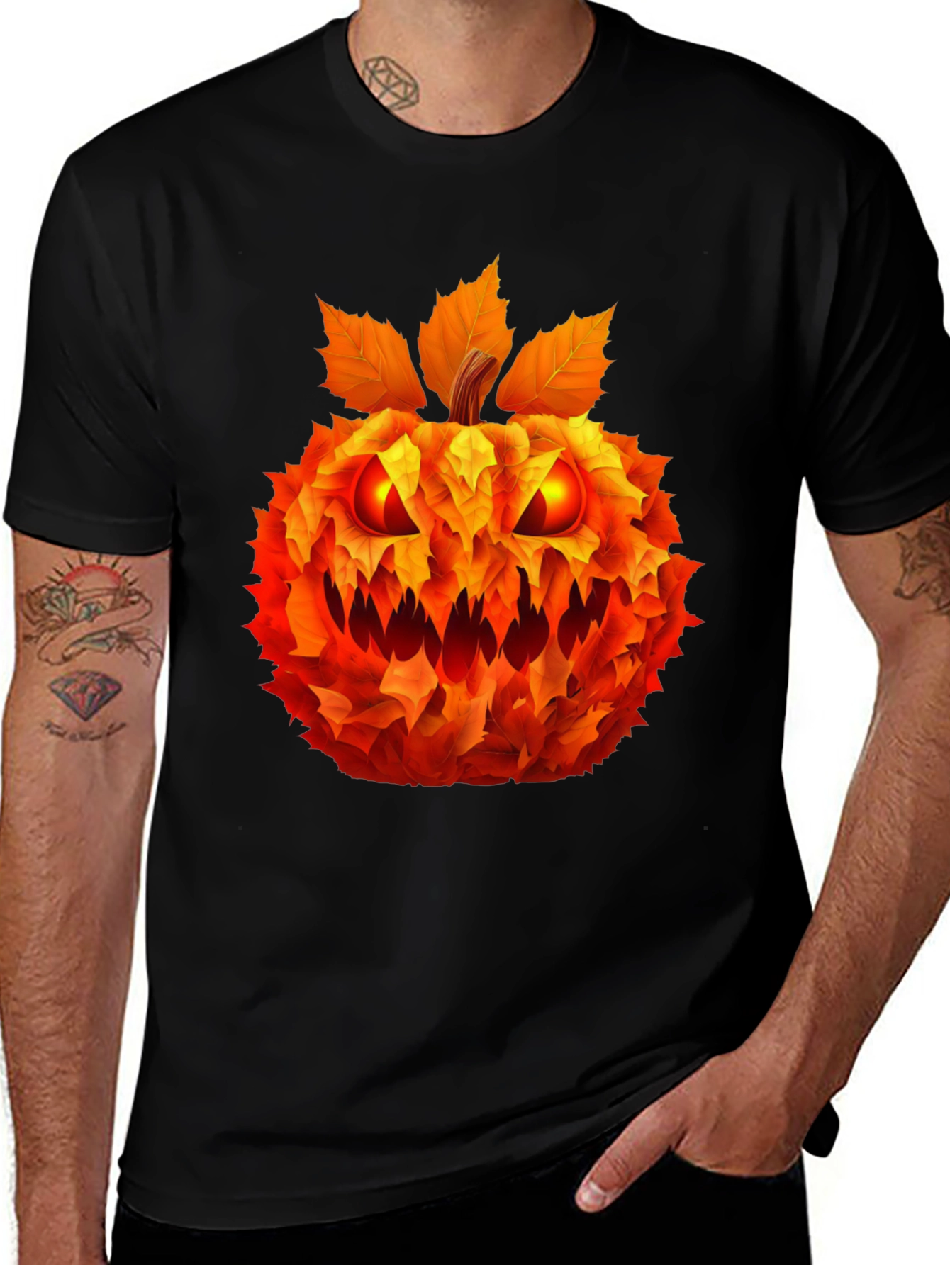 Spooky Leaf Pumpkin Graphic Tee - Halloween Style