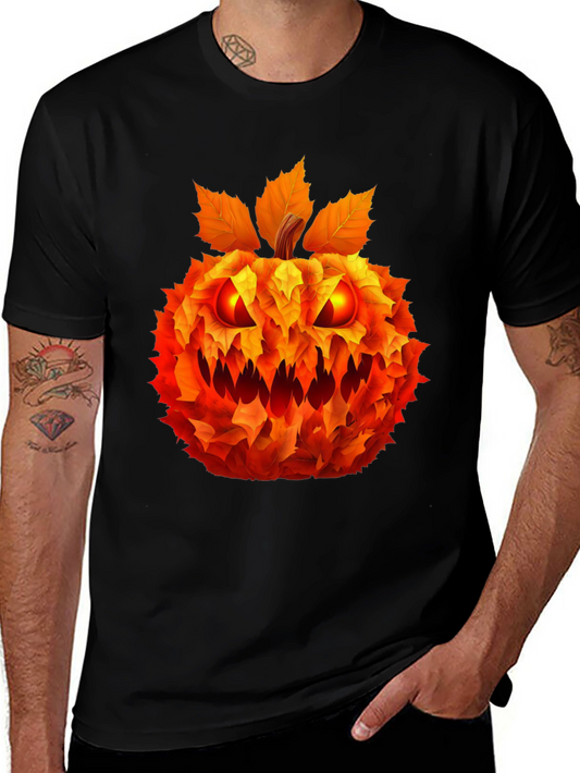 Spooky Leaf Pumpkin Graphic Tee - Halloween Style