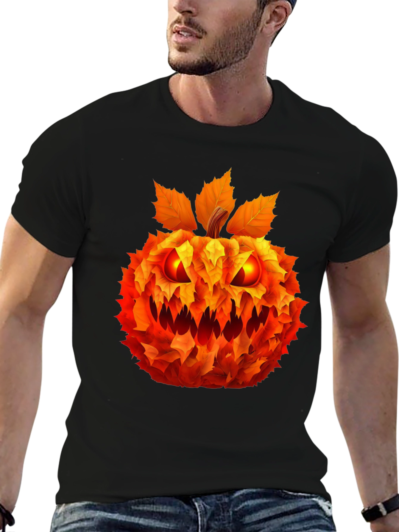 Spooky Leaf Pumpkin Graphic Tee - Halloween Style