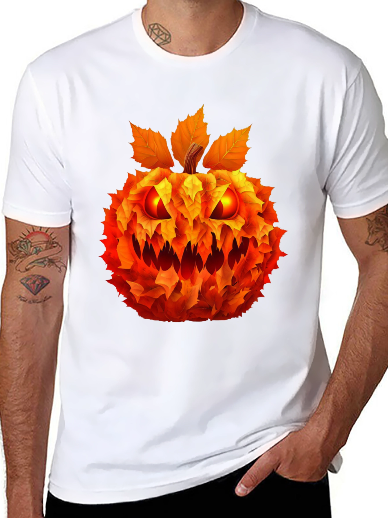 Spooky Leaf Pumpkin Graphic Tee - Halloween Style