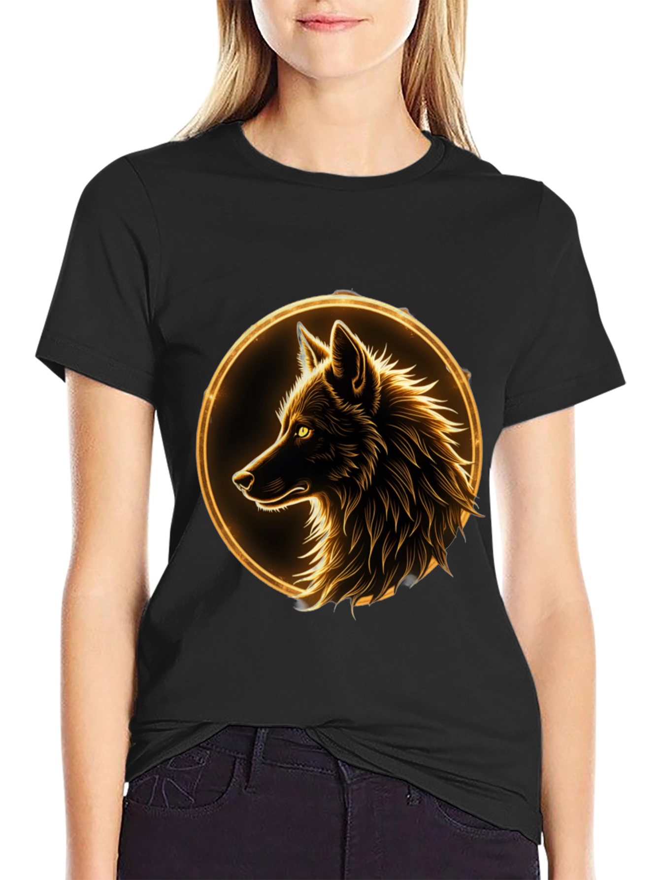 Wolf Graphic Tee - Golden Aura Design