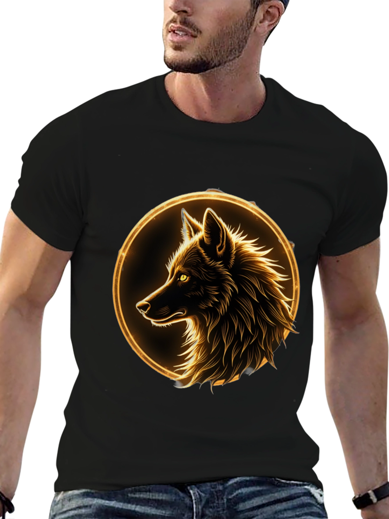 Wolf Graphic Tee - Golden Aura Design
