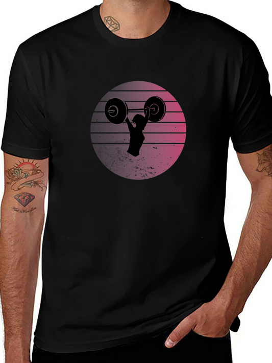 Retro Sunset Weightlifting T-Shirt
