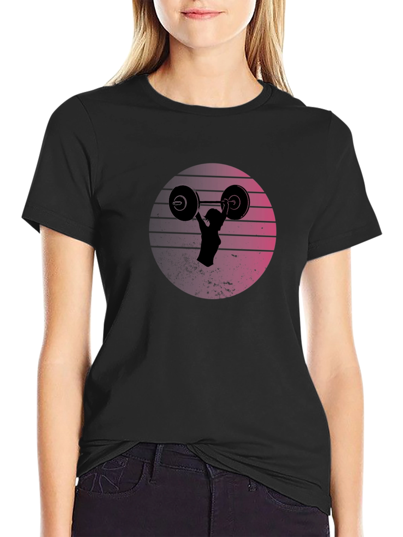 Retro Sunset Weightlifting T-Shirt