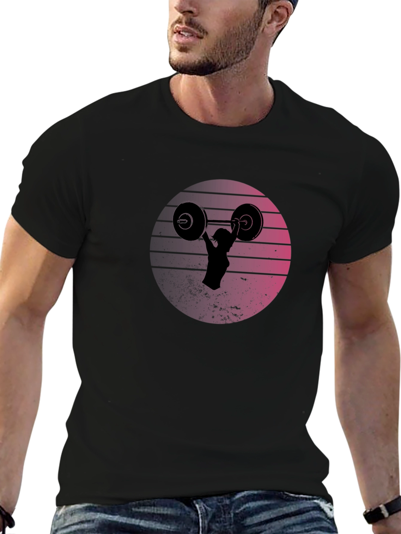Retro Sunset Weightlifting T-Shirt