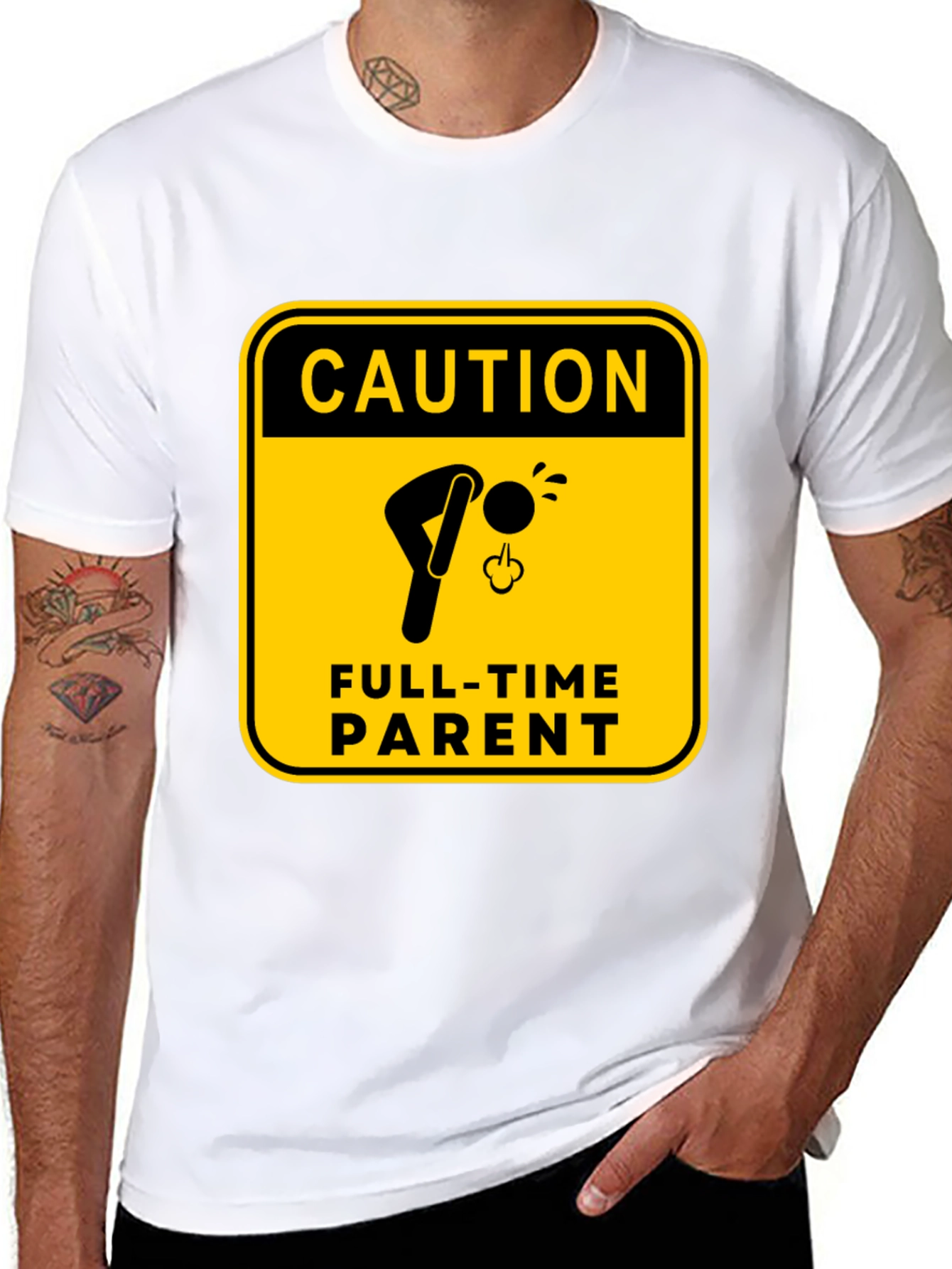 Caution Full-Time Parent Black T-Shirt