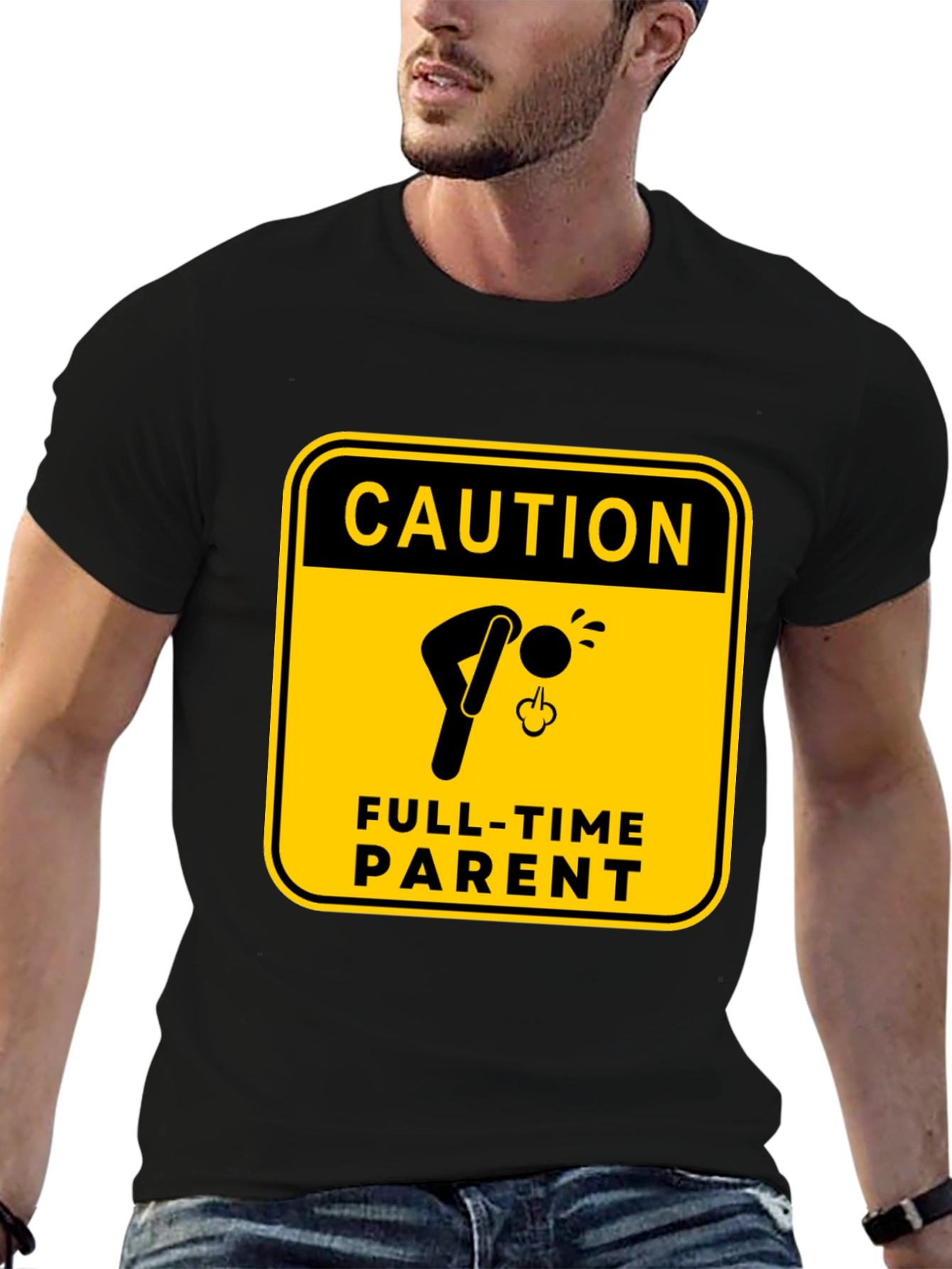 Caution Full-Time Parent Black T-Shirt
