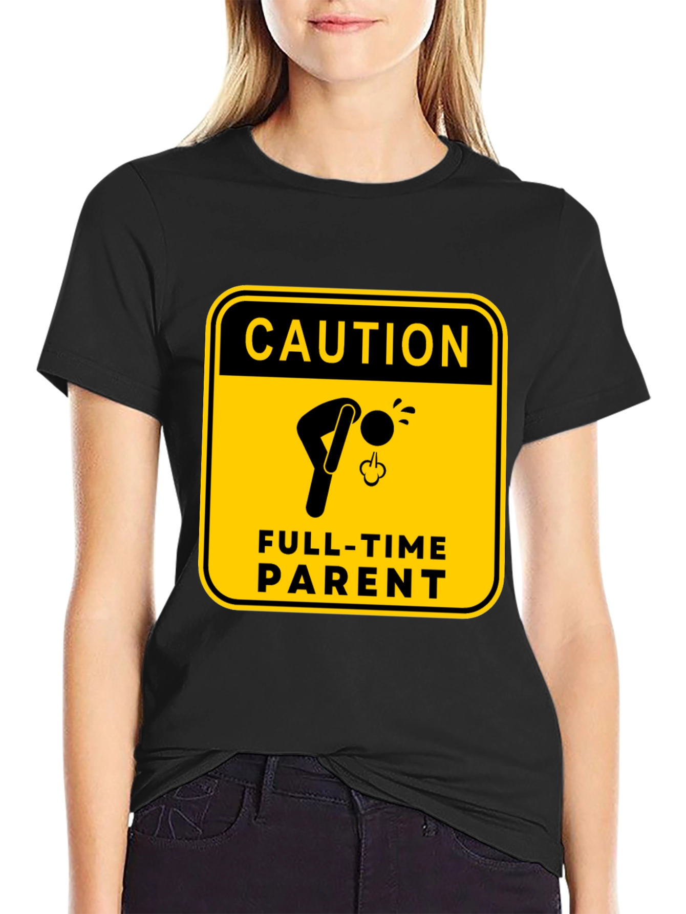 Caution Full-Time Parent Black T-Shirt