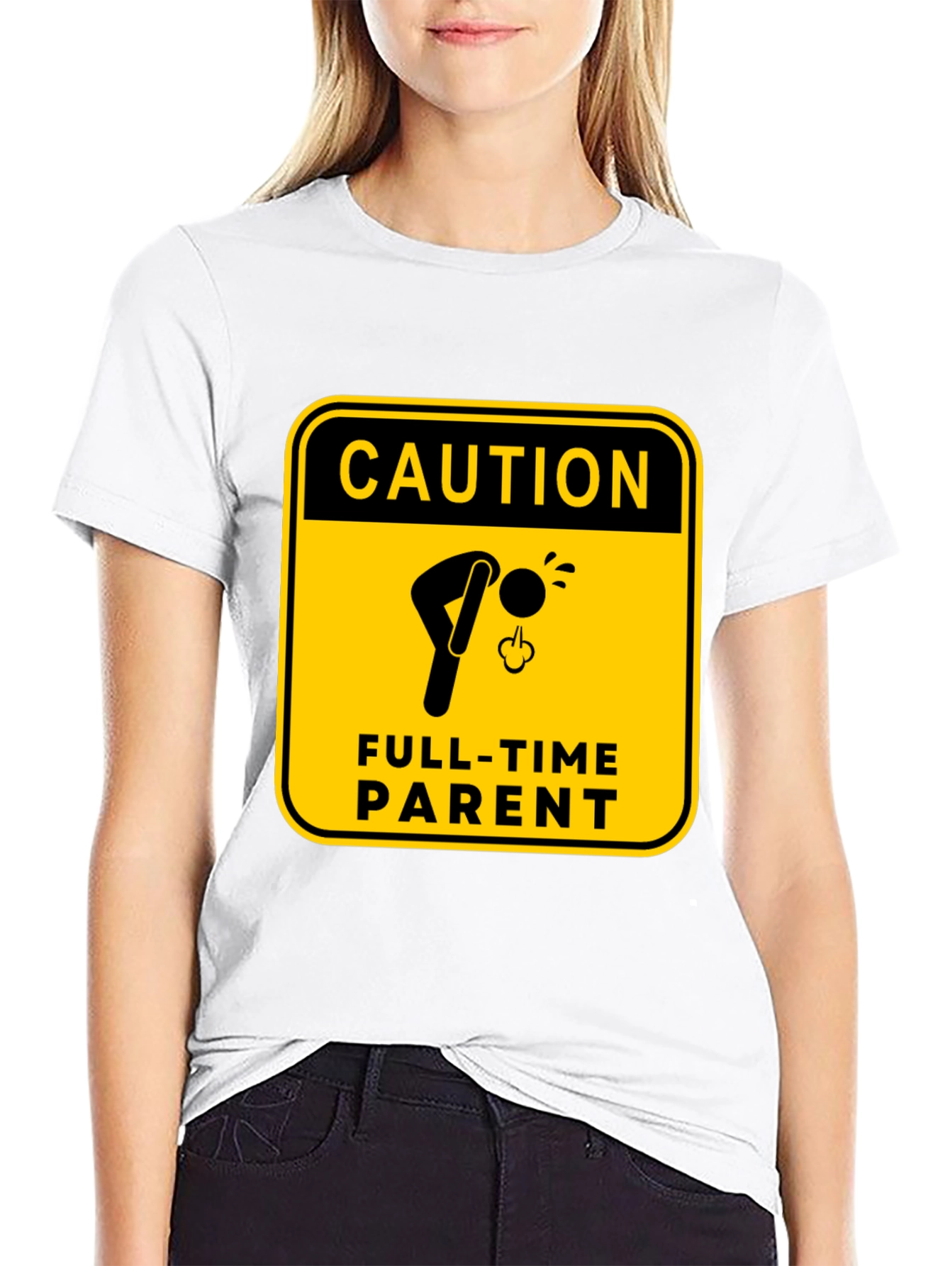 Caution Full-Time Parent Black T-Shirt