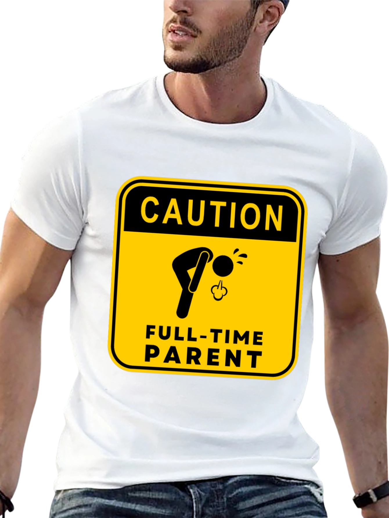 Caution Full-Time Parent Black T-Shirt