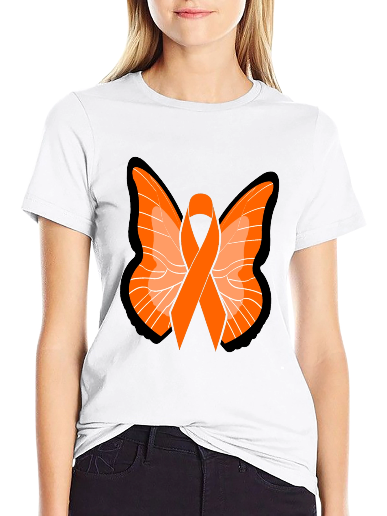 Orange Ribbon Butterfly Graphic Tee