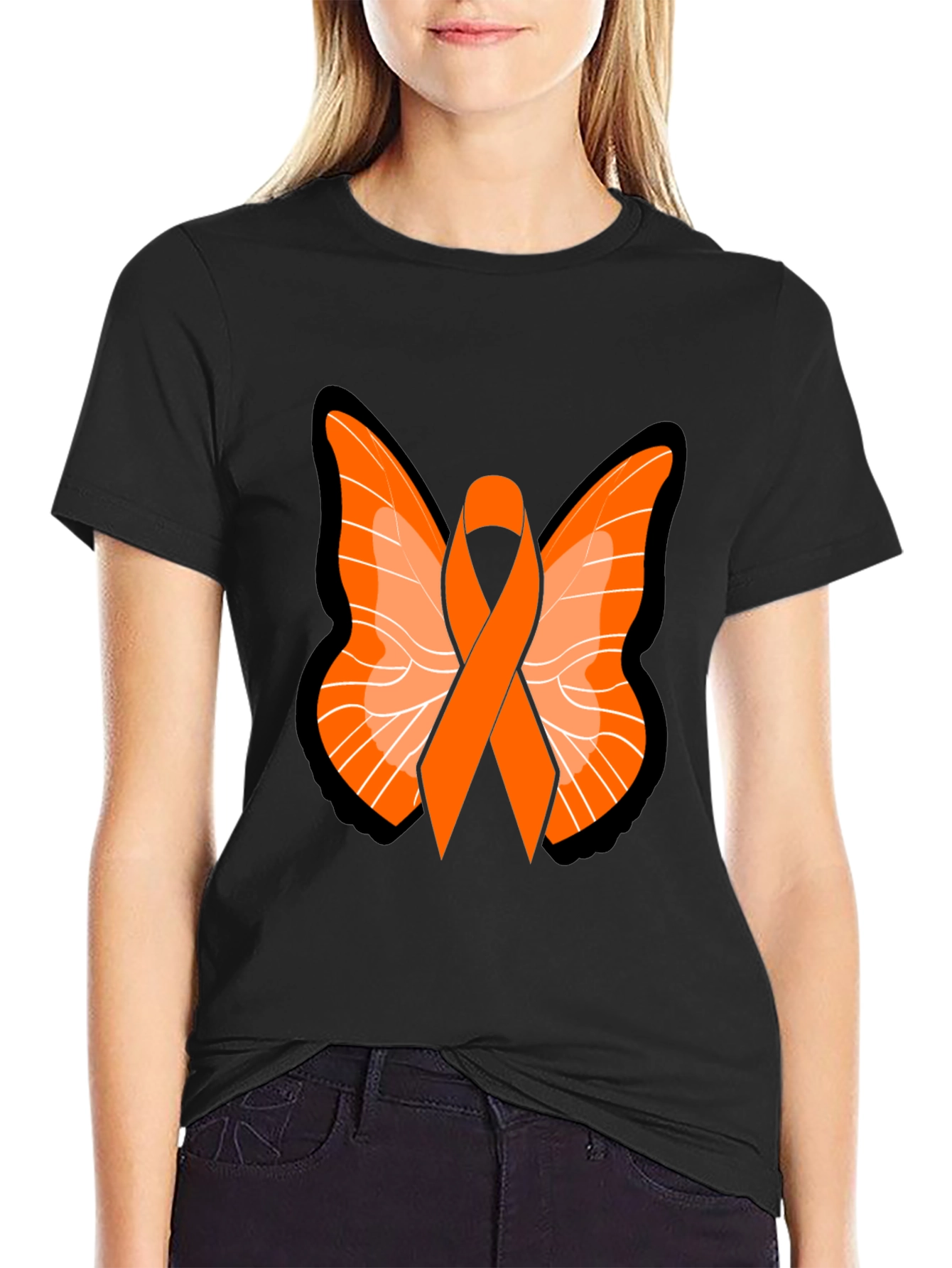 Orange Ribbon Butterfly Graphic Tee