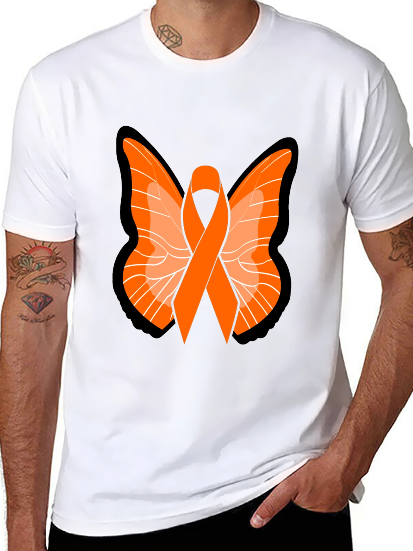 Orange Ribbon Butterfly Graphic Tee