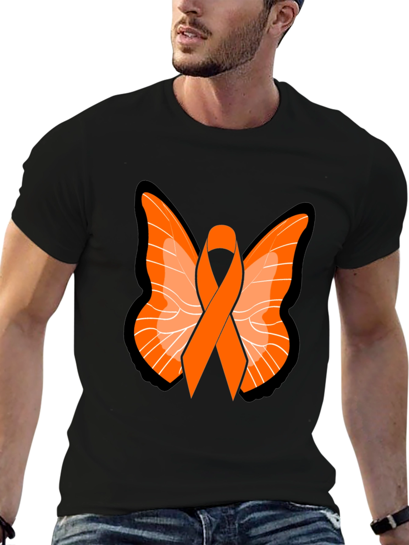 Orange Ribbon Butterfly Graphic Tee