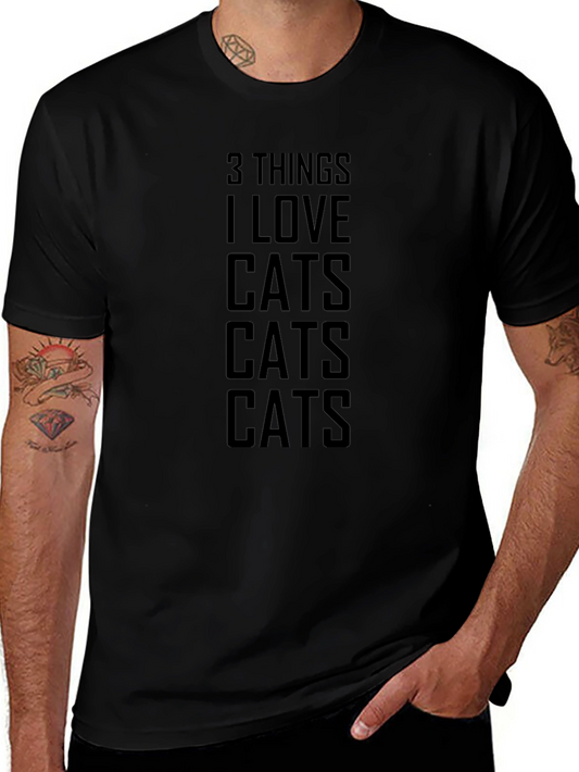 3 Things I Love Cats Graphic Tee - Black