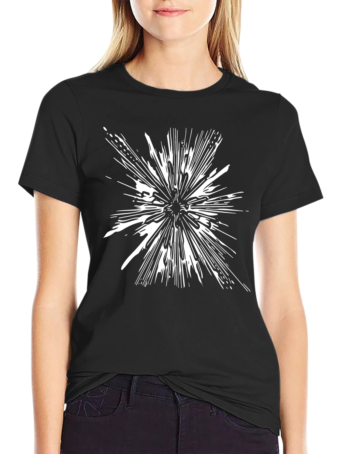 Abstract Burst Graphic Tee - Black Cotton