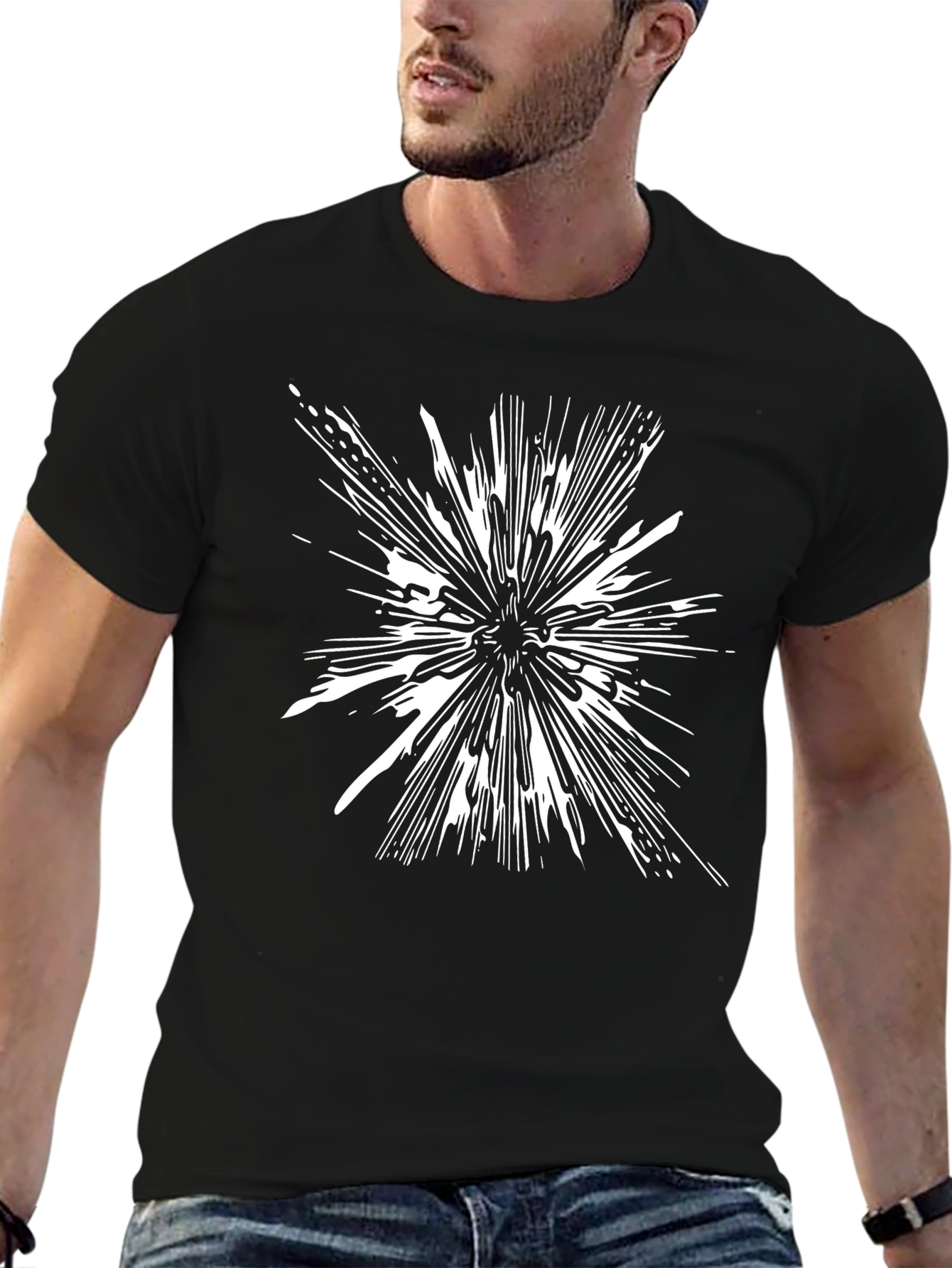 Abstract Burst Graphic Tee - Black Cotton