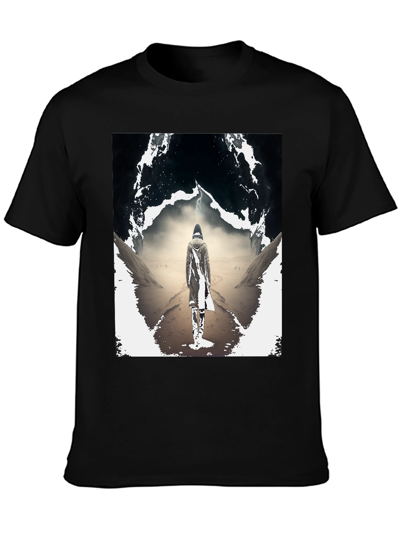 Mystical Wanderer Graphic Tee - Black Cotton Blend