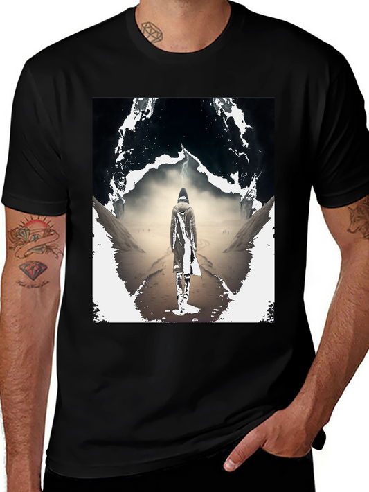 Mystical Wanderer Graphic Tee - Black Cotton Blend