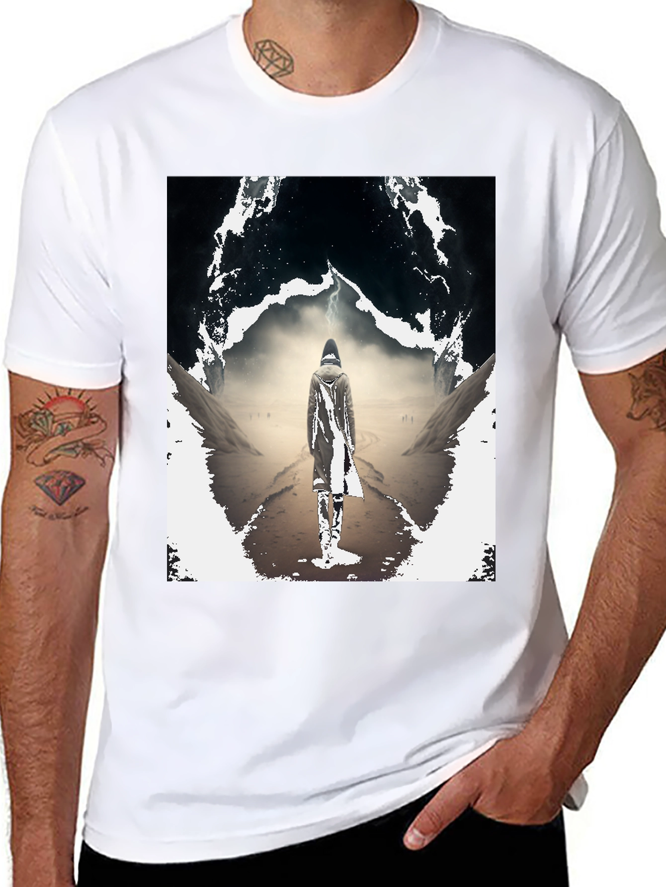 Mystical Wanderer Graphic Tee - Black Cotton Blend
