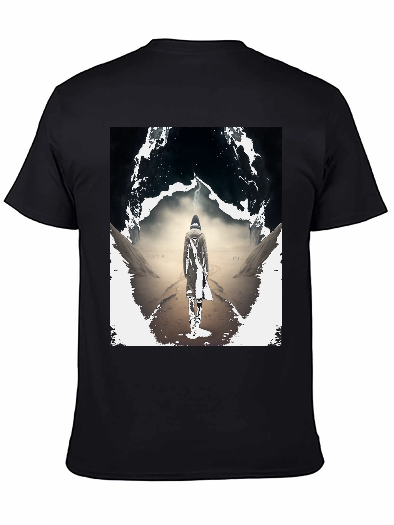 Mystical Wanderer Graphic Tee - Black Cotton Blend