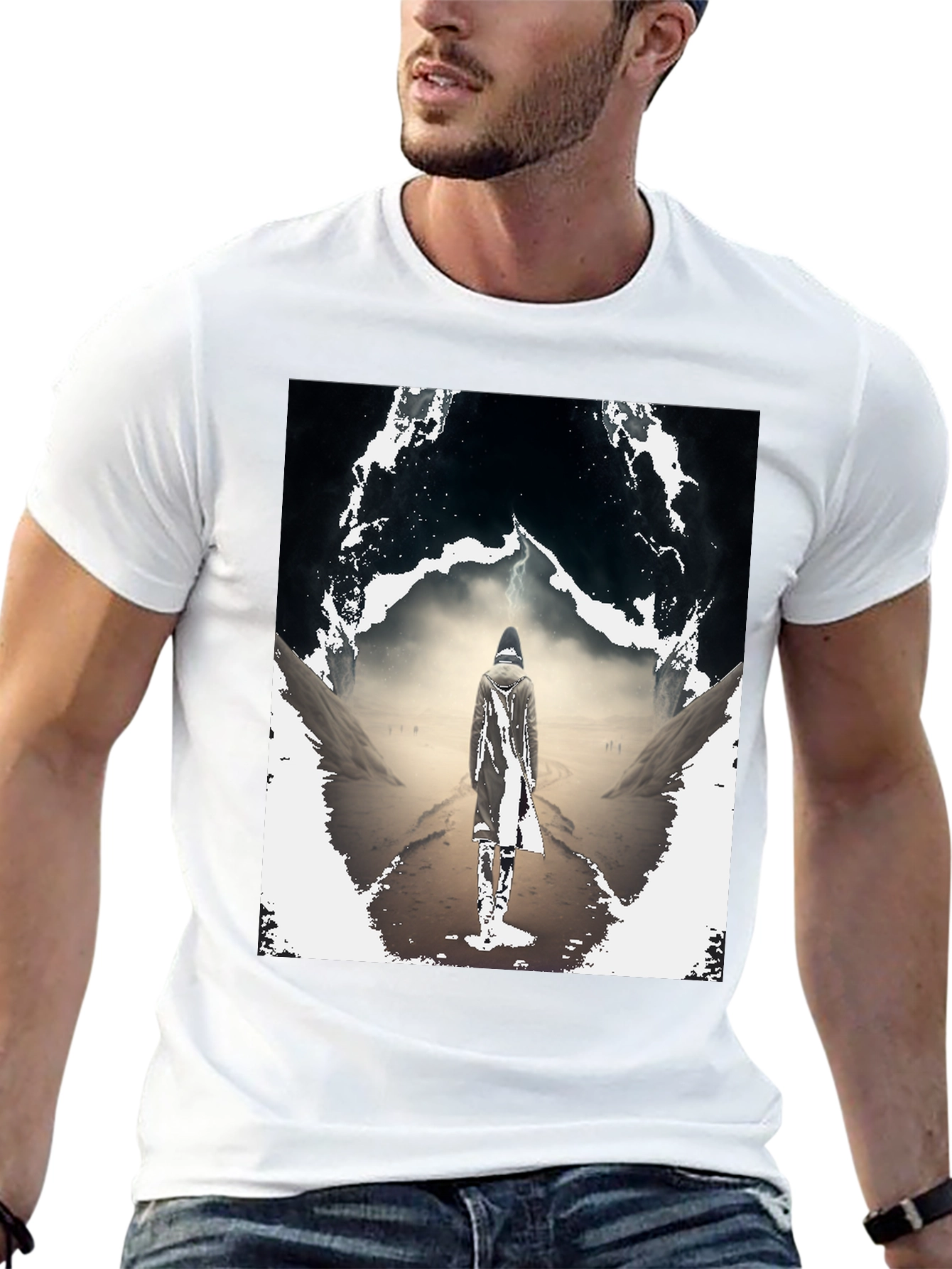 Mystical Wanderer Graphic Tee - Black Cotton Blend