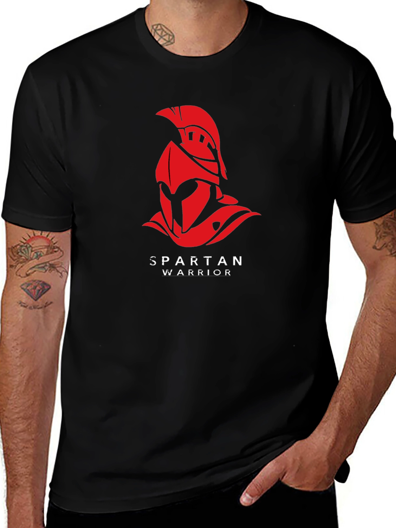 Spartan Warrior Graphic T-Shirt - Black Cotton Tee