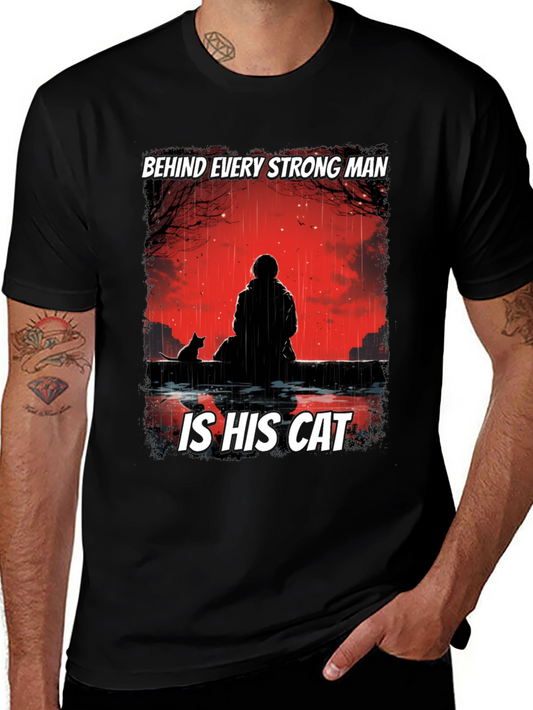 Strong Man & Cat Graphic T-Shirt