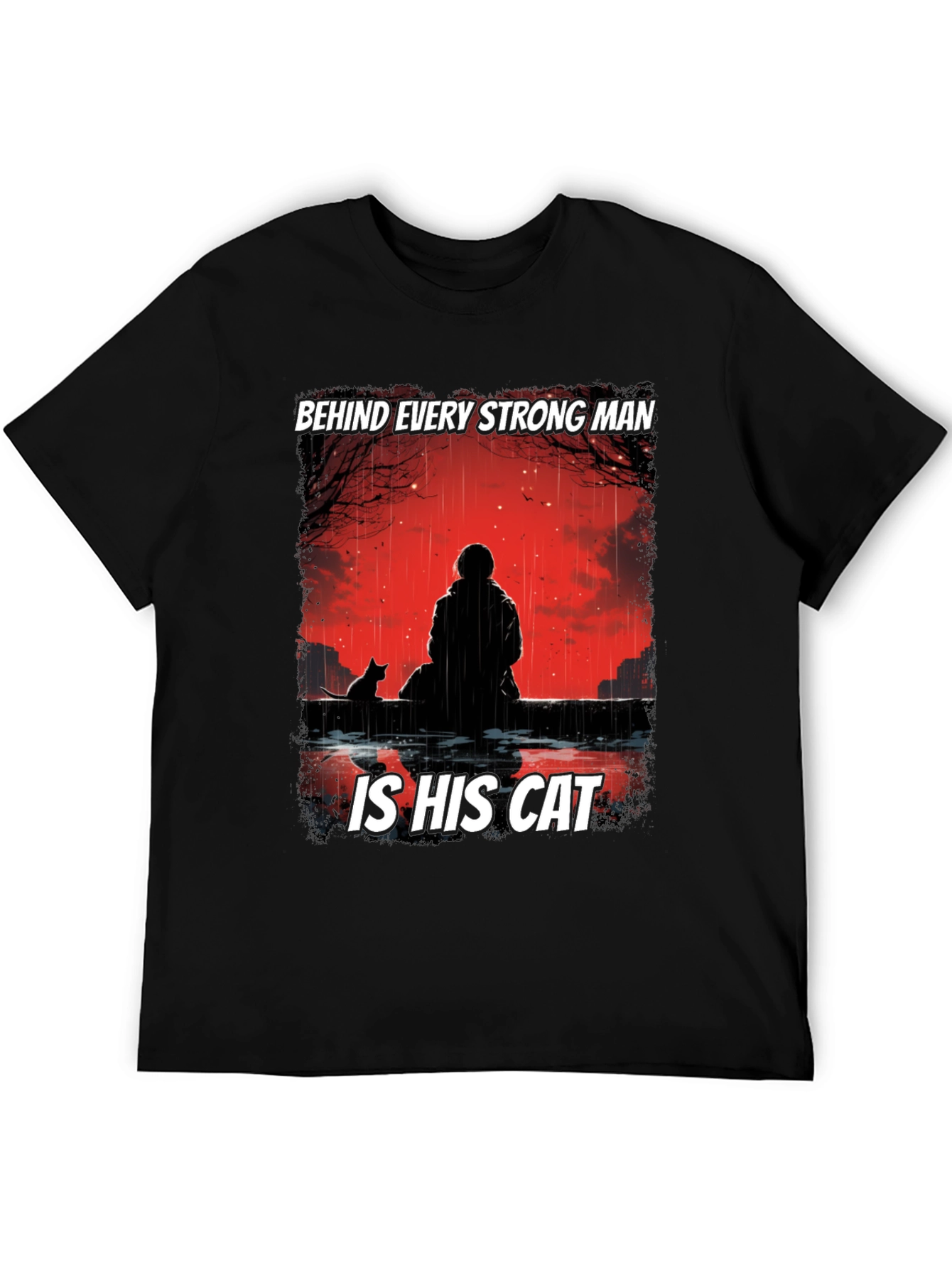Strong Man & Cat Graphic T-Shirt