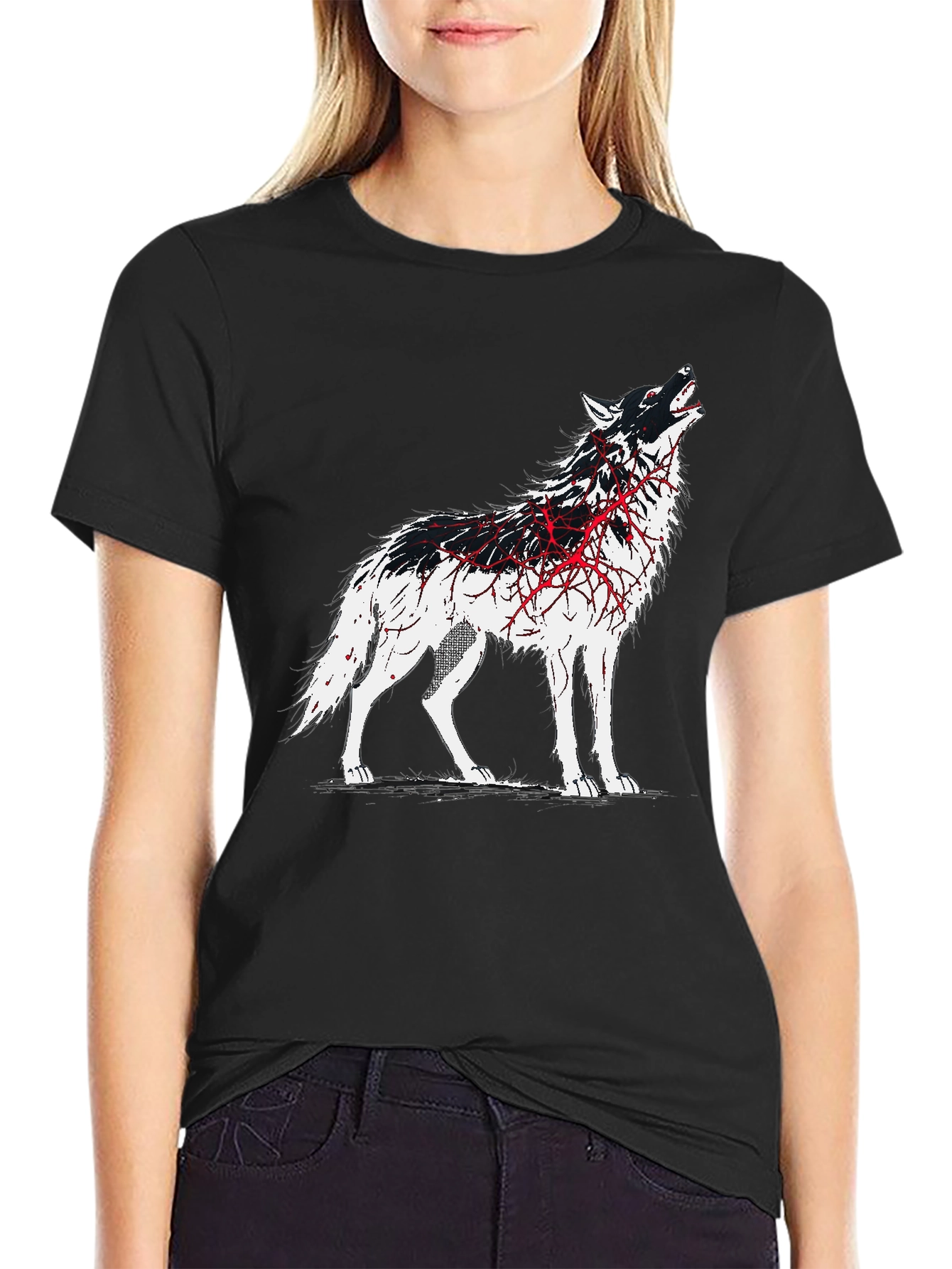 Wolf Graphic Print T-Shirt - Black