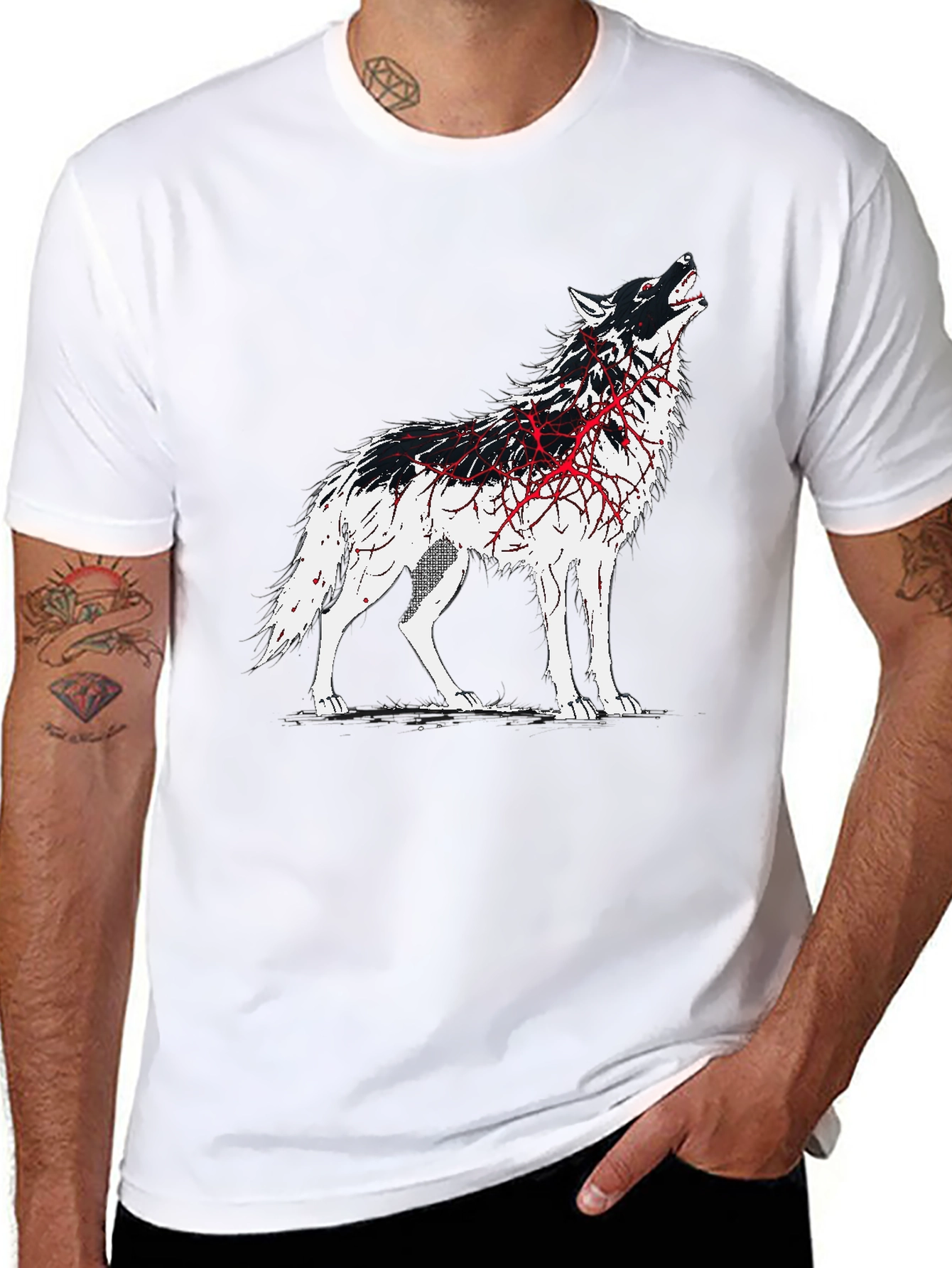 Wolf Graphic Print T-Shirt - Black
