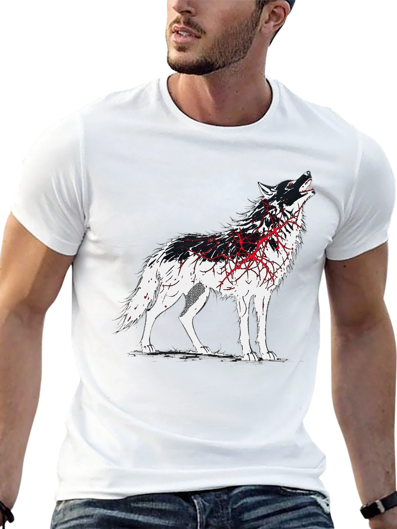 Wolf Graphic Print T-Shirt - Black