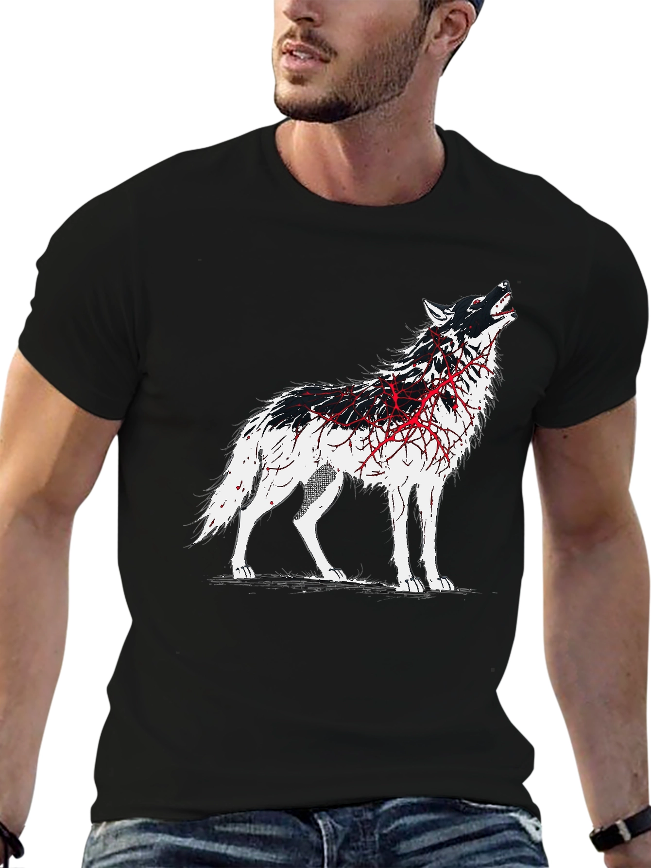 Wolf Graphic Print T-Shirt - Black