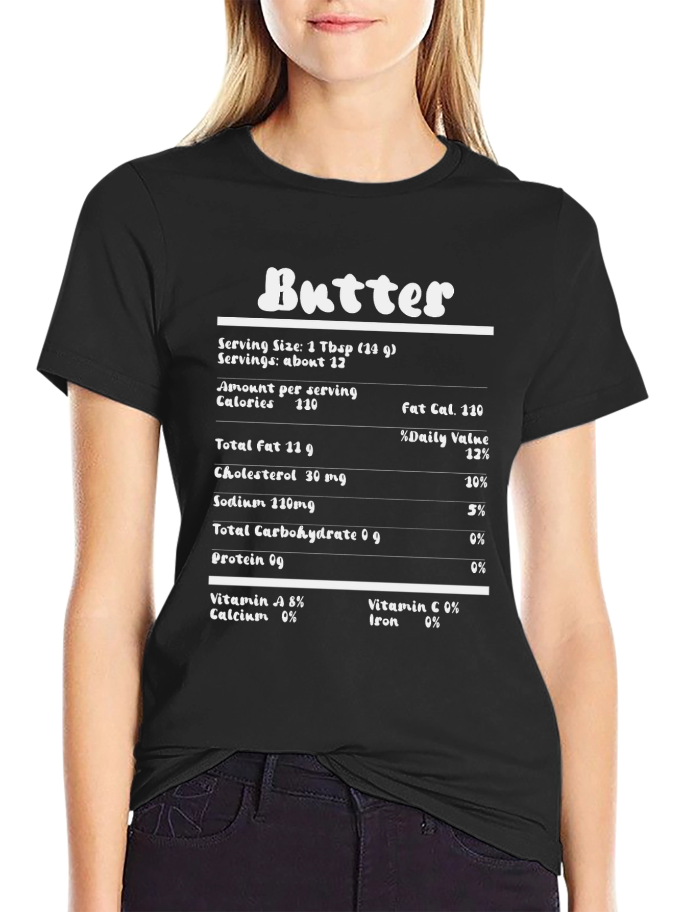 Butter Nutrition Facts Funny Black Graphic T-Shirt