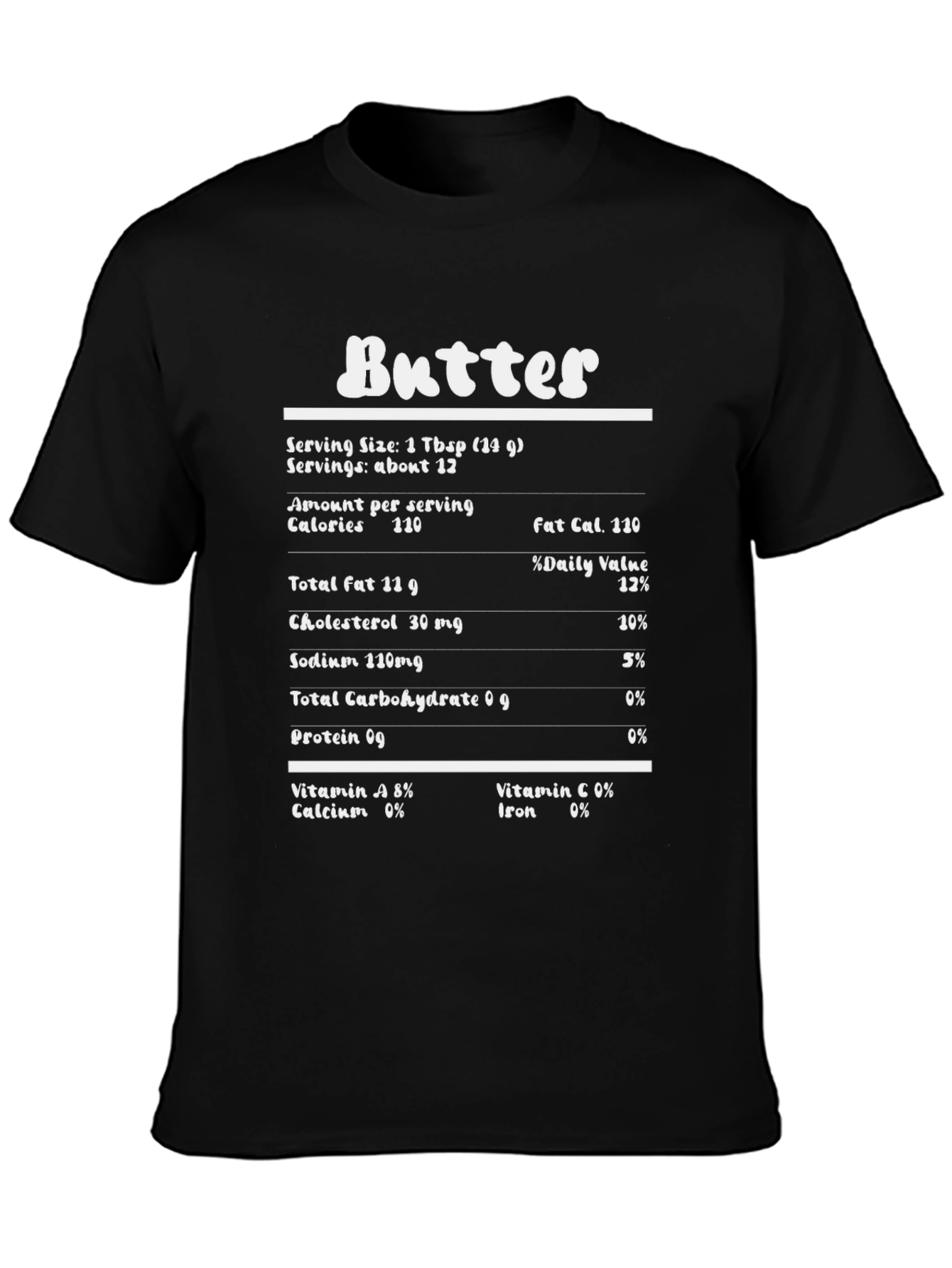 Butter Nutrition Facts Funny Black Graphic T-Shirt