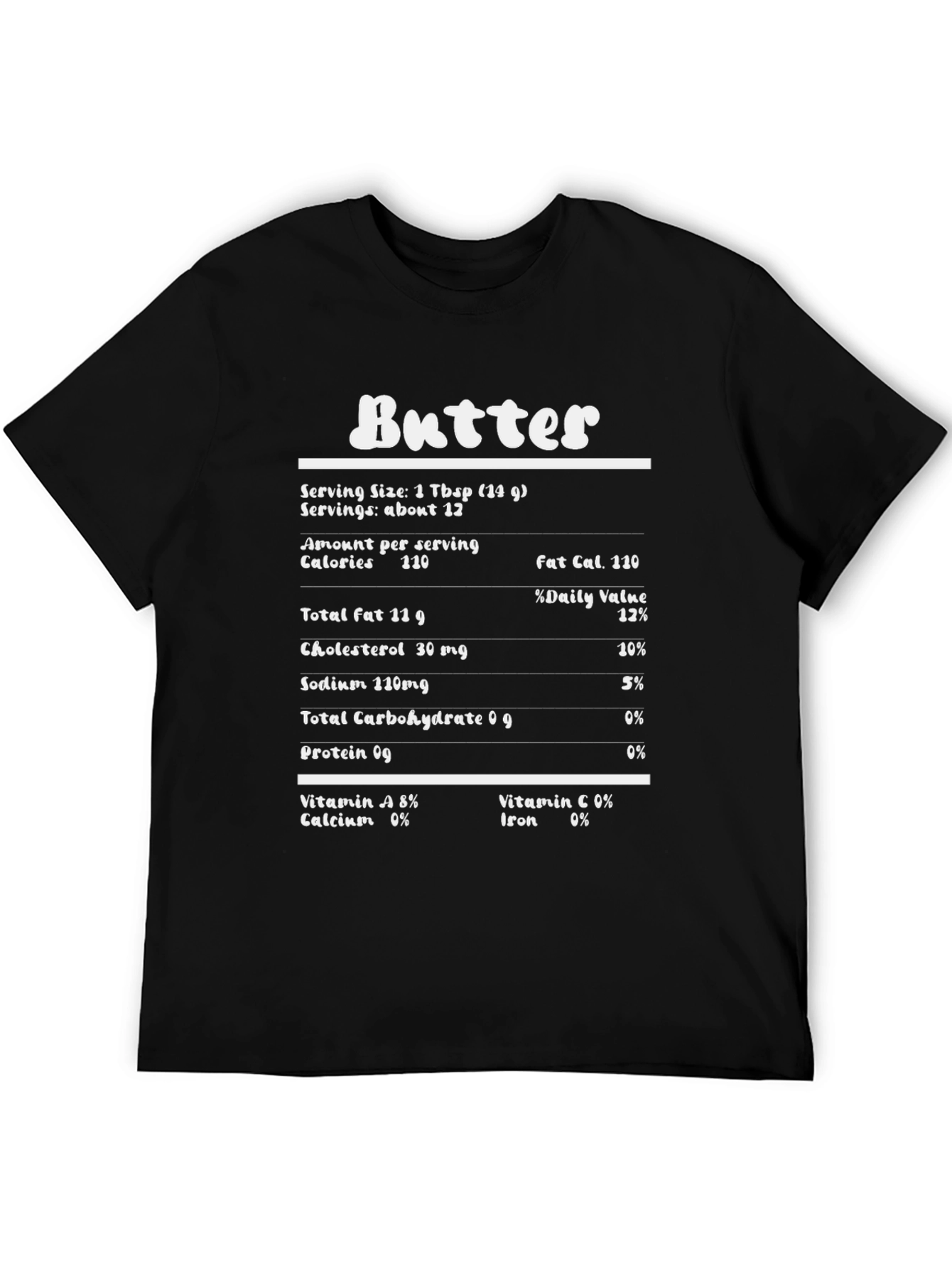 Butter Nutrition Facts Funny Black Graphic T-Shirt
