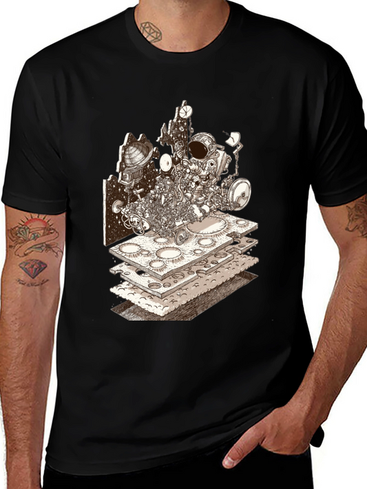 Astronaut Moon Layer T-Shirt - Sci-Fi Graphic Tee